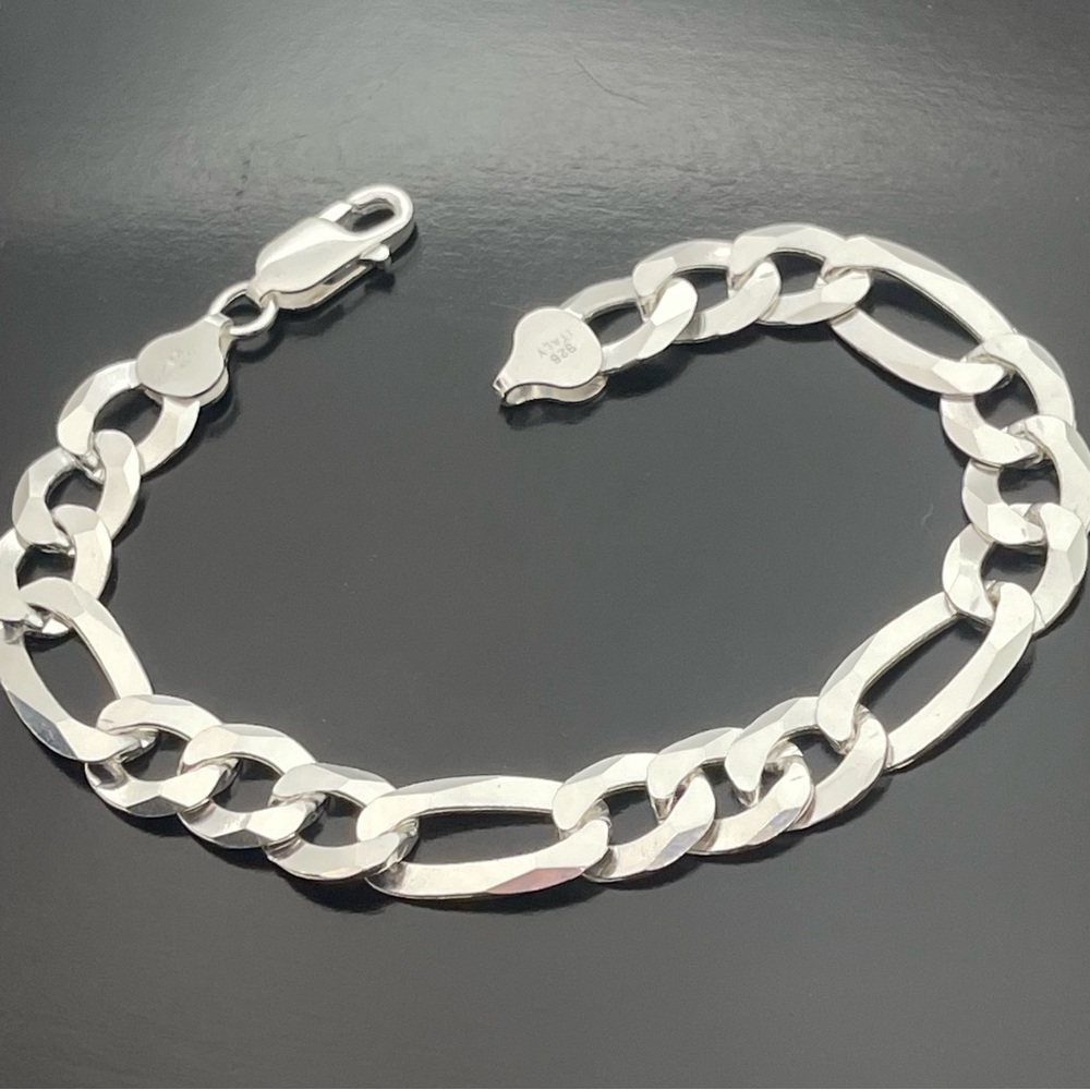 8 inch figaro chain bracelet 10mm italian silver 925